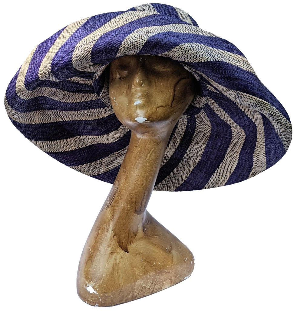 5" SHAPEABLE BRIM AUDREY RAFFIA HAT | NAVY & NATURAL STRIPES